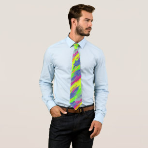 Neon Rainbow Diagonal Camo Watercolor Pattern  Tie