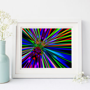 Neon Rainbow Explosion Abstract Digital Art Poster