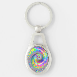 Neon Rainbow Fractal Key Ring