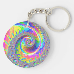 Neon Rainbow Fractal Key Ring