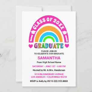 Neon Rainbow Graduation Party Invitations