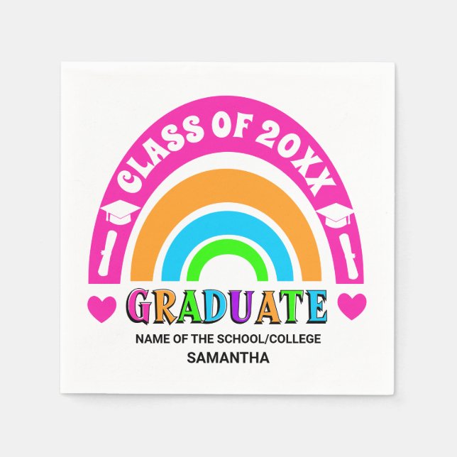 Neon Rainbow Graduation Party Napkin (Front)