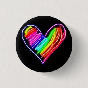 Neon Rainbow Heart T-Shirt Love Pride LGBQT Rally 3 Cm Round Badge