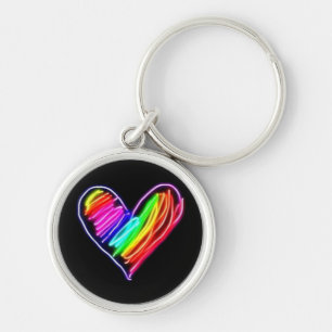 Neon Rainbow Heart T-Shirt Love Pride LGBQT Rally Key Ring