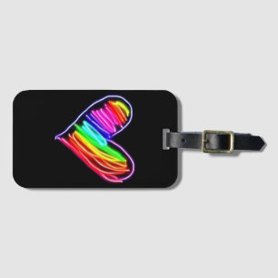 Neon Rainbow Heart T-Shirt Love Pride LGBQT Rally Luggage Tag