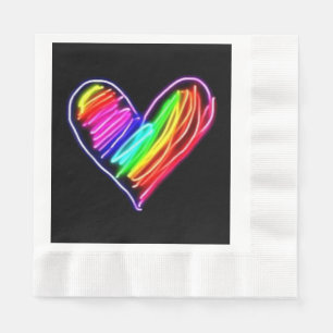 Neon Rainbow Heart T-Shirt Love Pride LGBQT Rally Napkin