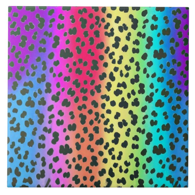 Neon rainbow Leopard Ceramic Tile (Front)