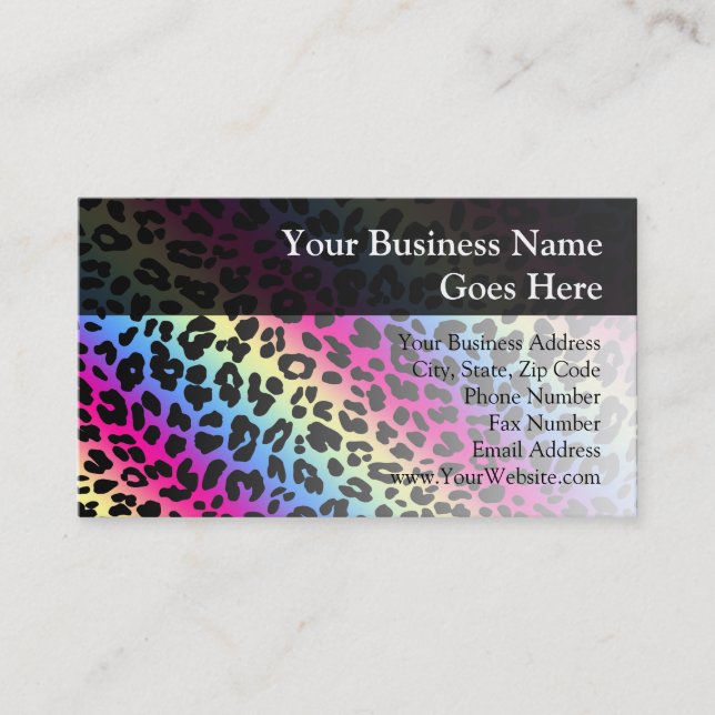 Neon Rainbow Leopard Pattern Print Business Card (Front)