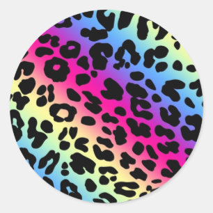 Neon Rainbow Leopard Pattern Print Classic Round Sticker
