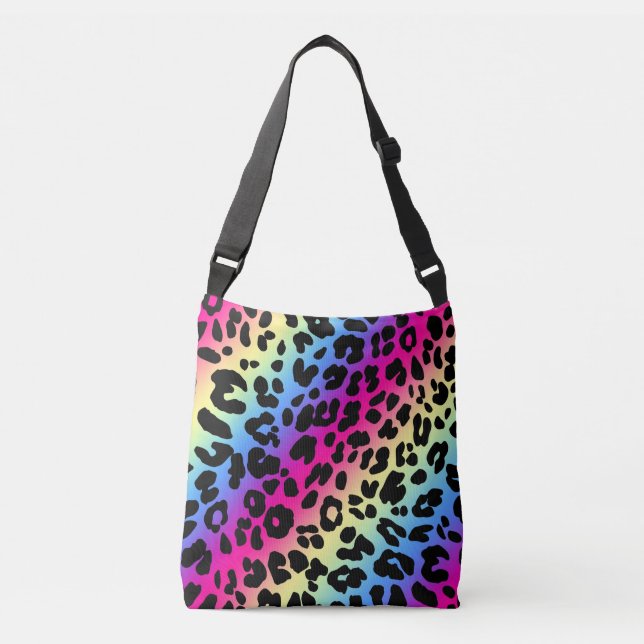 Neon Rainbow Leopard Pattern Print Crossbody Bag (Front)