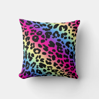 Neon Rainbow Leopard Pattern Print Cushion