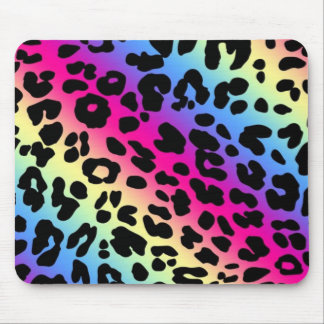 Neon Rainbow Leopard Pattern Print Mouse Mat