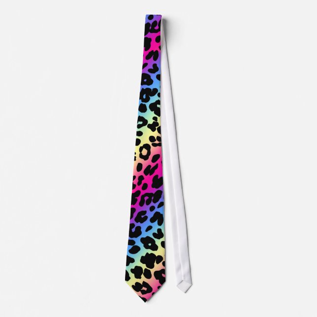 Neon Rainbow Leopard Pattern Print Tie (Front)