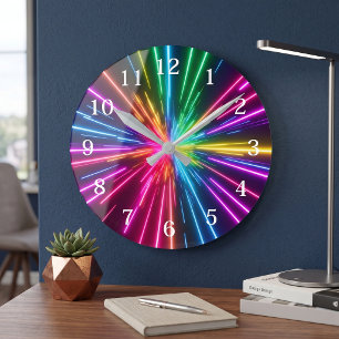 Neon Rainbow Light Burst Abstract Colourful Modern Round Clock