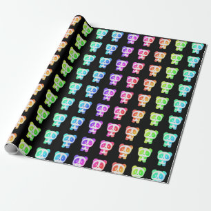 Neon Rainbow Pandas Wrapping Paper