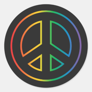 Neon Rainbow Peace Sign Classic Round Sticker