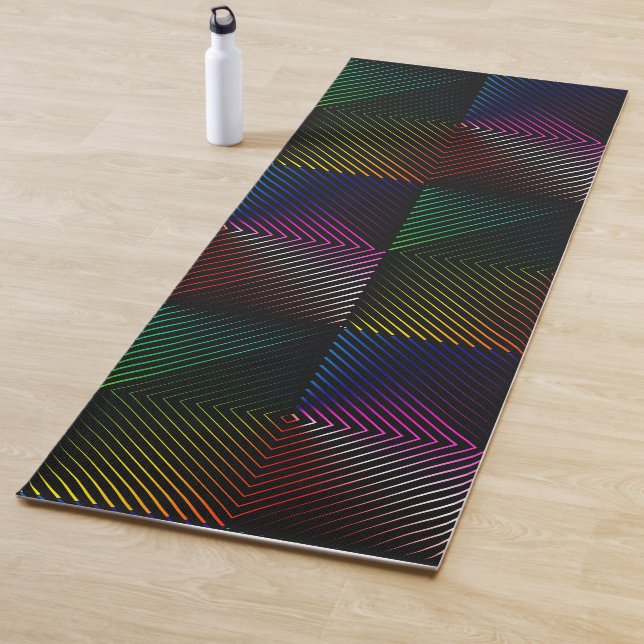 Neon Rainbow Prism On Black Yoga Mat (In Situ)