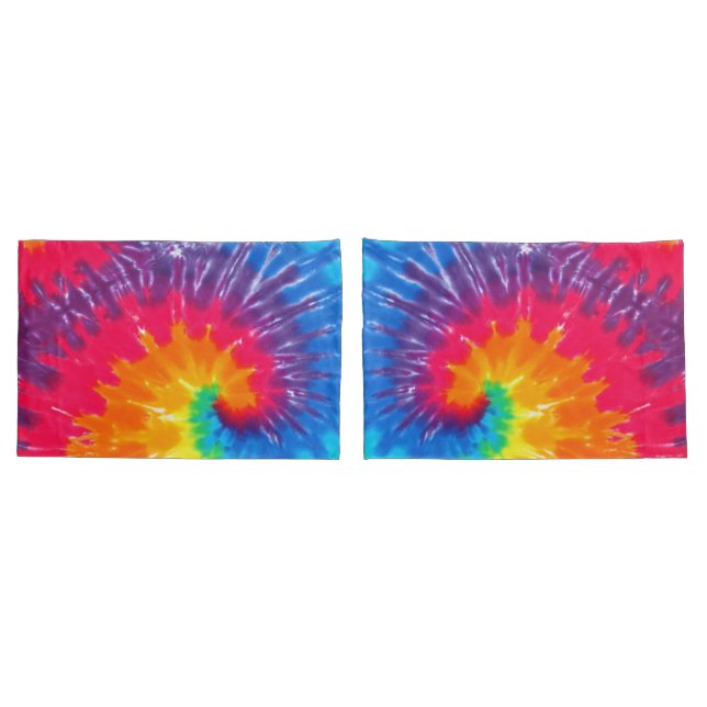 Neon Rainbow Retro Tie Dye Design Pillowcase (Back-Set)