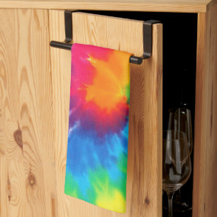 Neon Rainbow Retro Tie Dye Design Tea Towel