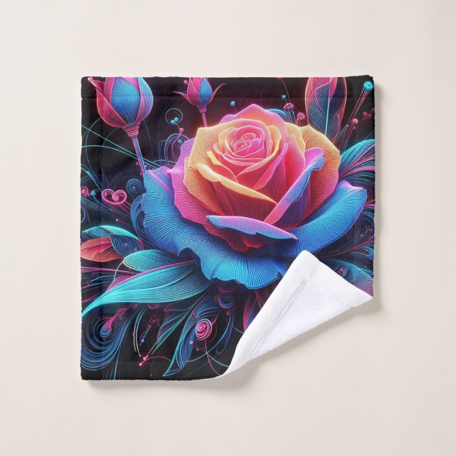 Neon Rainbow Rose Wash Cloth (Wash Cloth)