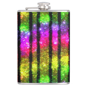Neon Rainbow Shimmer Stripes Hip Flask
