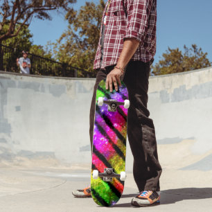 Neon Rainbow Shimmer Stripes Skateboard