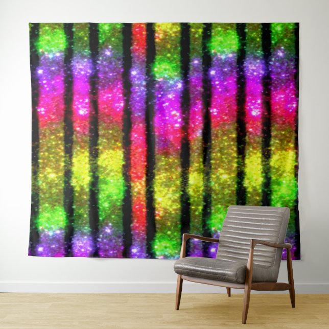 Neon Rainbow Shimmer Stripes Tapestry (In Situ (Horizontal))
