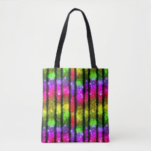Neon Rainbow Shimmer Stripes Tote Bag