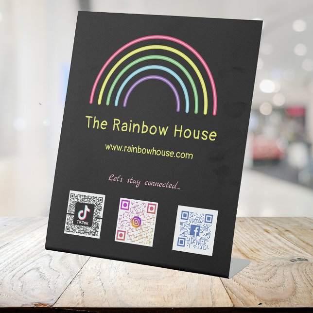 Neon Rainbow Social Media Scan Codes   Pedestal Sign (Creator Uploaded)