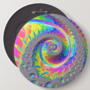 Neon Rainbow Spiral Fractal Abstract Digital Art 6 Cm Round Badge