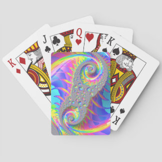 Neon Rainbow Spiral Fractal Abstract Digital Art Playing Cards