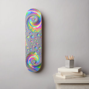 Neon Rainbow Spiral Fractal Abstract Digital Art Skateboard