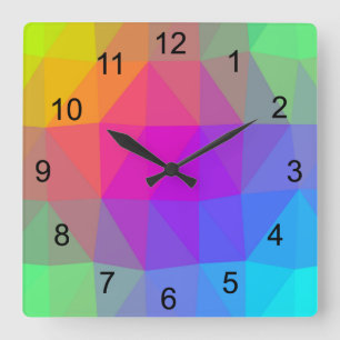 Neon Rainbow Square Wall Clock