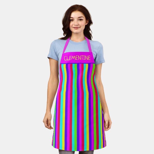 Neon Rainbow Stripe Custom Apron (Worn)