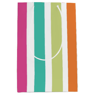 Neon rainbow stripes fun retro  medium gift bag