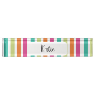 Neon rainbow stripes fun retro  nameplate