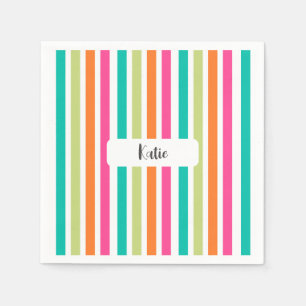Neon rainbow stripes fun retro  napkin