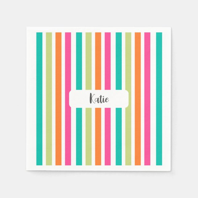 Neon rainbow stripes fun retro  napkin (Front)
