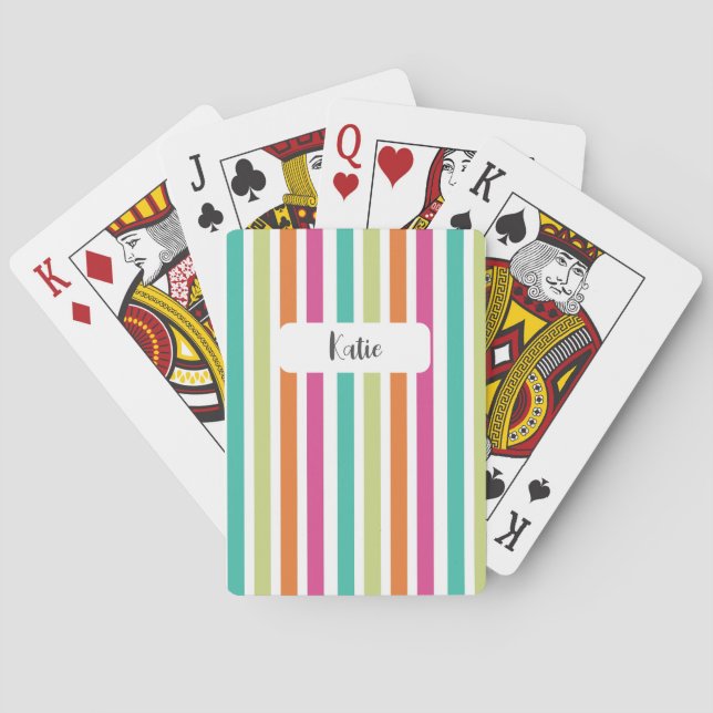 Neon rainbow stripes fun retro  playing cards (Back)