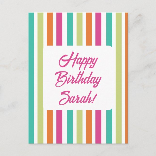 Neon rainbow stripes fun retro  postcard (Front)