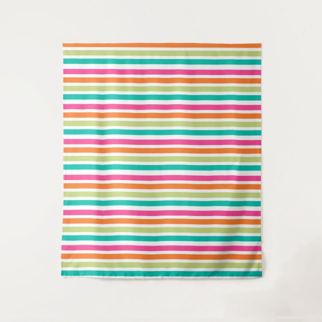 Neon rainbow stripes fun retro  tapestry (Front)