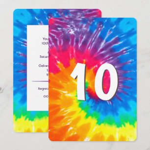 Neon Rainbow Tie Dye 10th Birthday Invitation