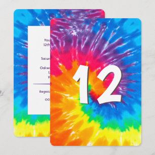 Neon Rainbow Tie Dye 12th Birthday Invitation
