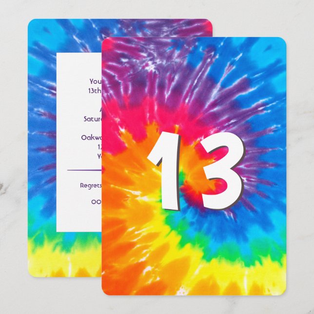 Neon Rainbow Tie Dye 13th Birthday Invitation (Front/Back)