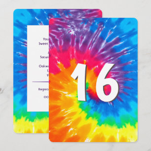 Neon Rainbow Tie Dye 16th Birthday Invitation