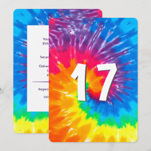 Neon Rainbow Tie Dye 17th Birthday Invitation