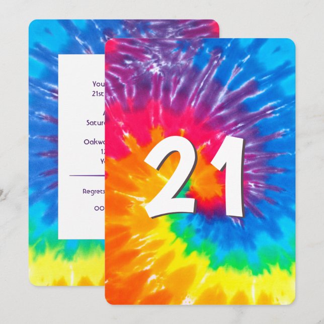 Neon Rainbow Tie Dye 21st Birthday Invitation (Front/Back)