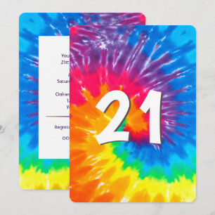 Neon Rainbow Tie Dye 21st Birthday Invitation