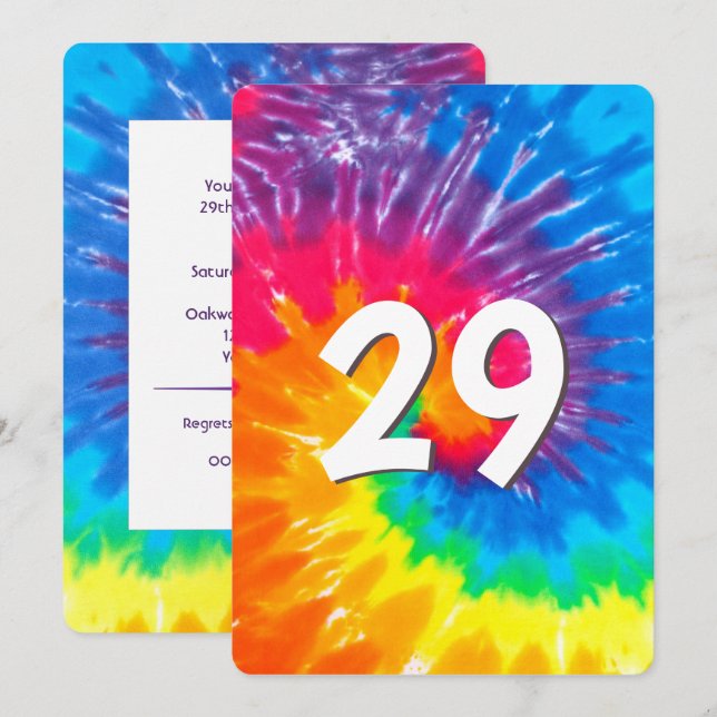 Neon Rainbow Tie Dye 29th Birthday Invitation (Front/Back)