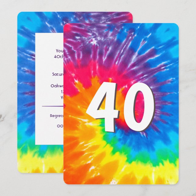 Neon Rainbow Tie Dye 40th Birthday Invitation (Front/Back)